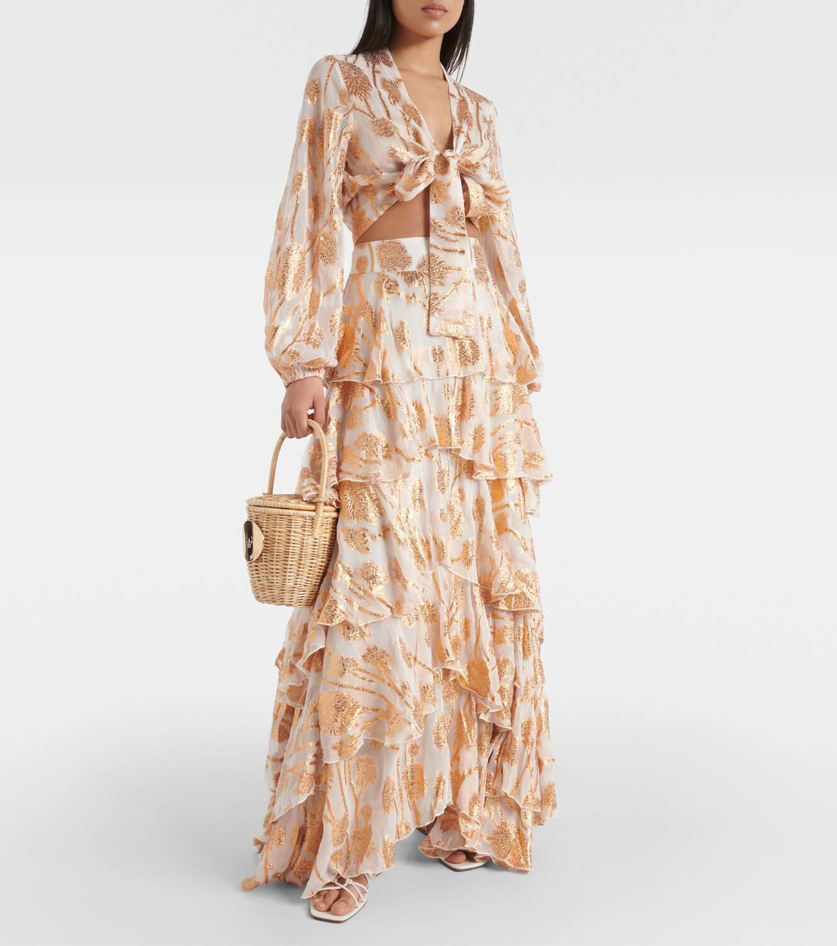 Alexandra Miro Cordelia embroidered tiered maxi skirt
