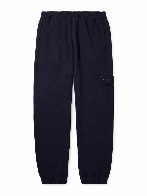 Photo: Stone Island - Ghost Tapered Wool and Cotton-Blend Jersey Sweatpants - Blue