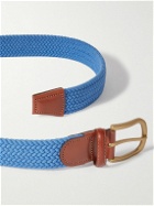 Anderson & Sheppard - 3.5cm Leather-Trimmed Woven Stretch-Cotton Belt - Blue