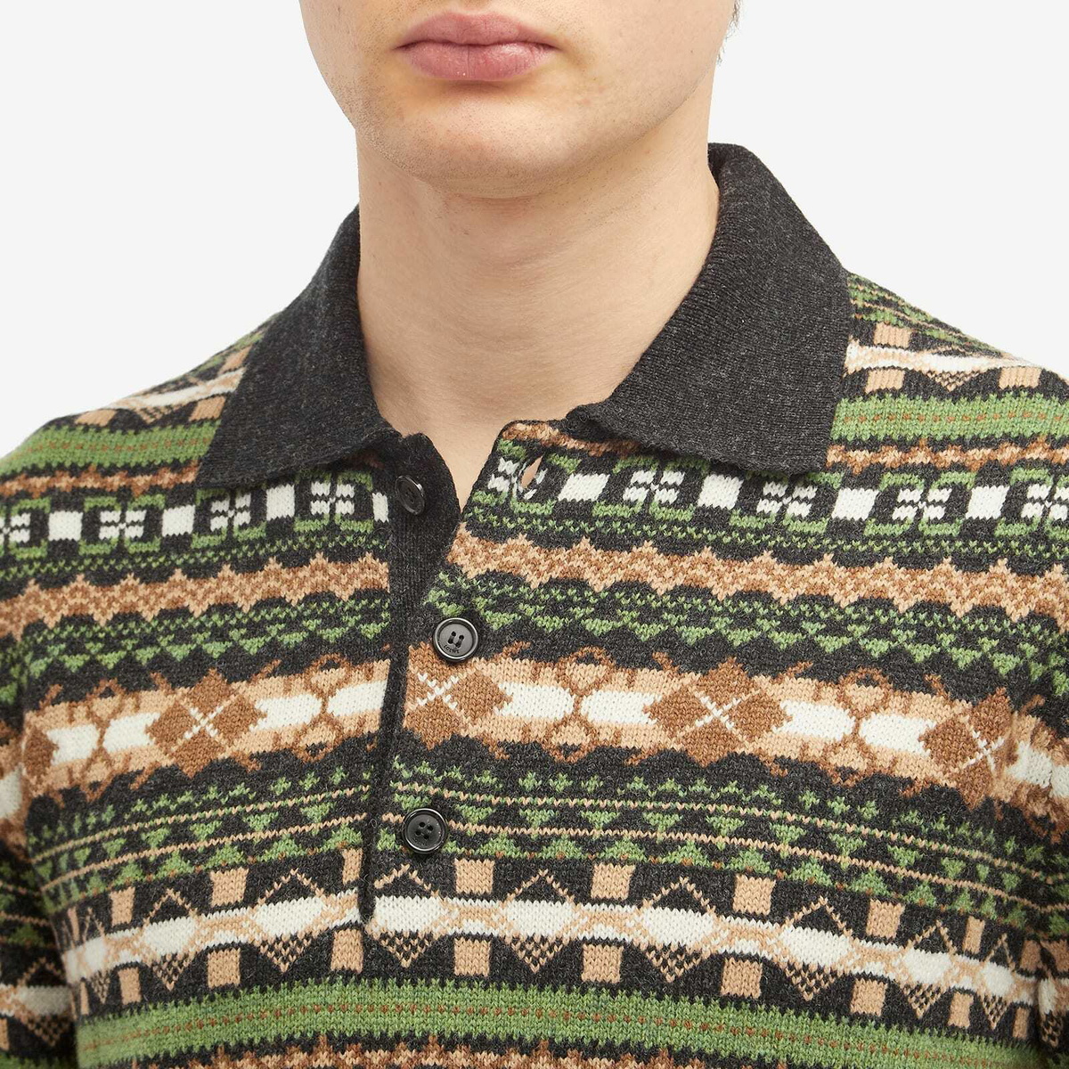 LOEWE Fair Isle Knit Polo ニットポロシャツ Loewe Men's Fair Isle Knit Polo in Green/Multi Loewe