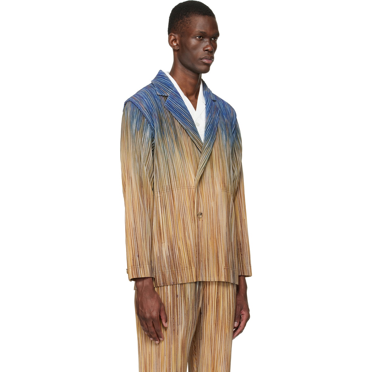 HOMME PLISSÉ ISSEY MIYAKE Brown Paint Brush Close-Up Blazer