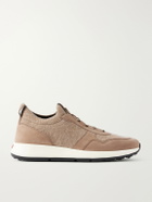 Tod's - Suede-Trimmed Wool-Knit Sneakers - Neutrals