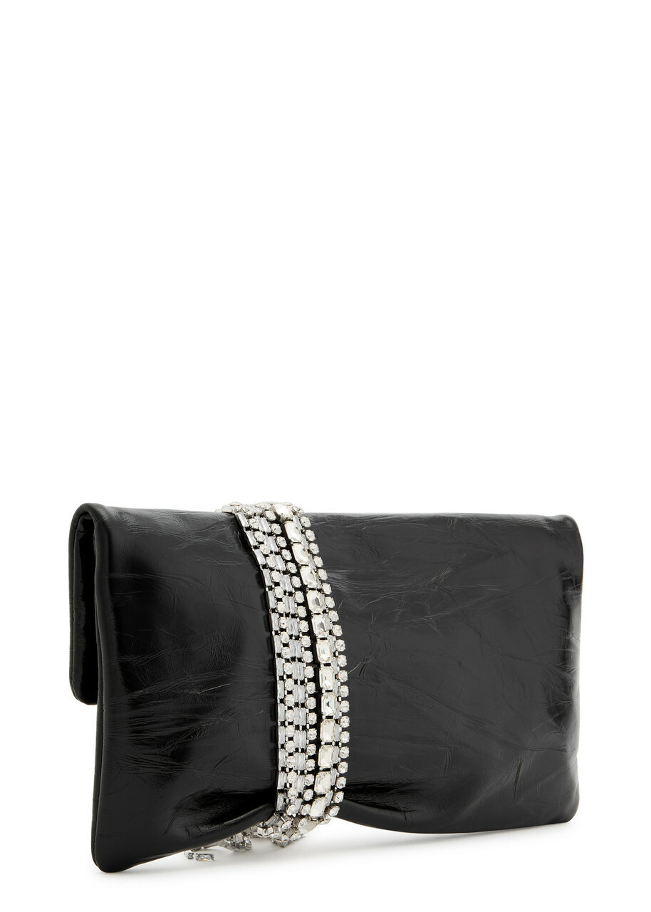 Jimmy Choo Zandra Crystal-embellished Leather Cutch - Black And Silver - One Size