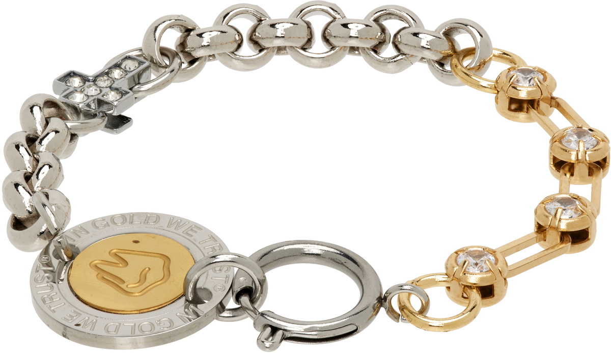 IN GOLD WE TRUST PARIS Rolo & Crystal Chains Cross Charms Logo Bracelet