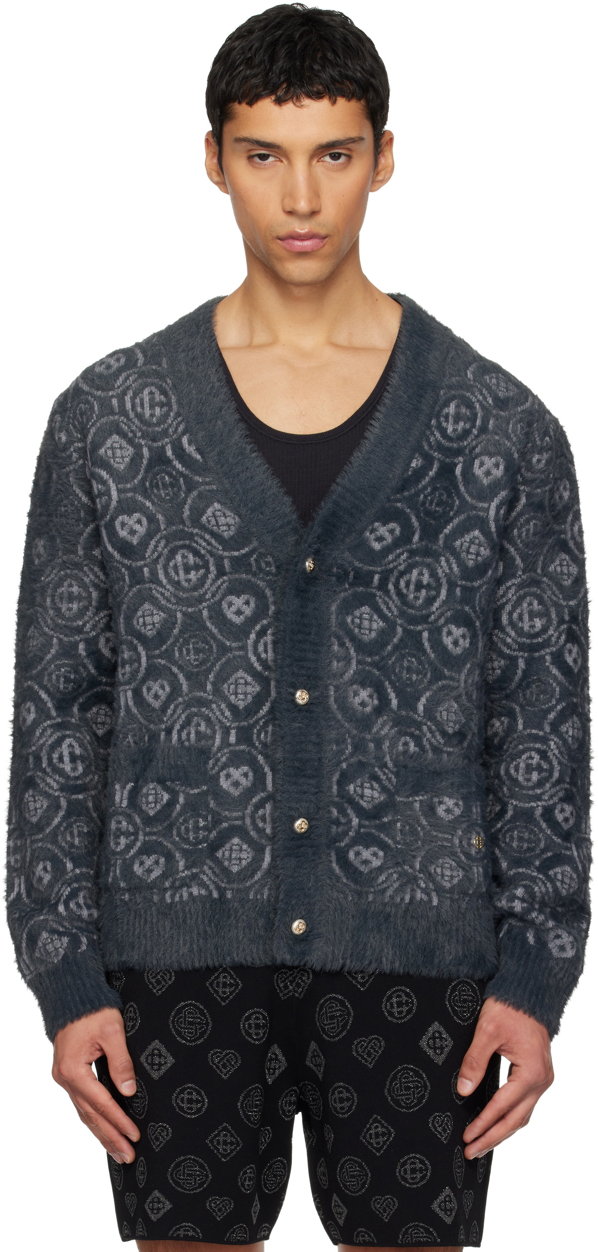 Casablanca Gray Fluffy Monogram Cardigan