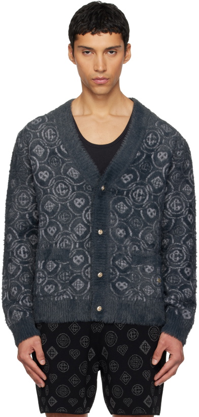 Photo: Casablanca Gray Fluffy Monogram Cardigan