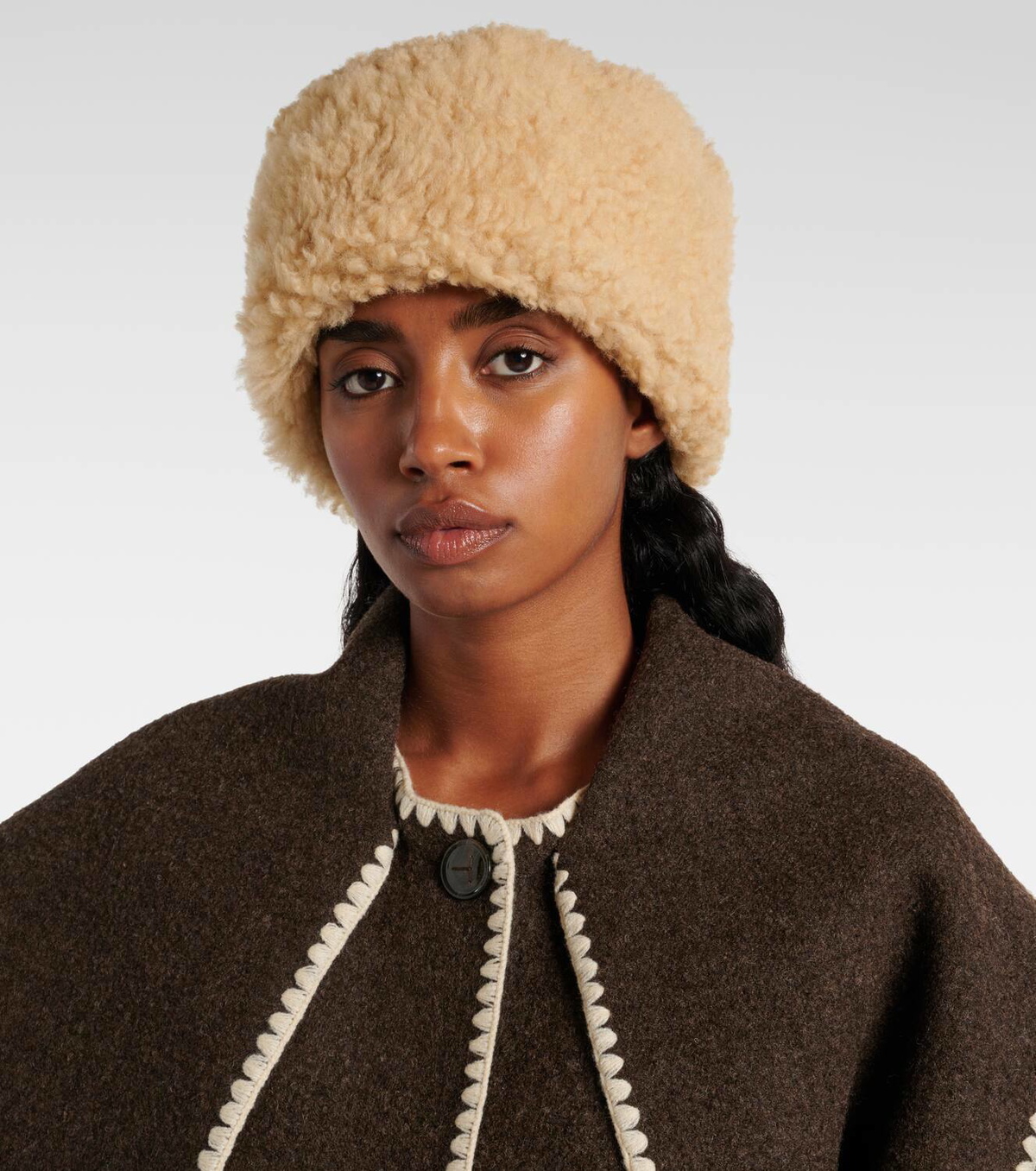 New Shearling hat The Olie Shearling Sheepskin Hat in Brown: FurHatWorld.com main image 2
