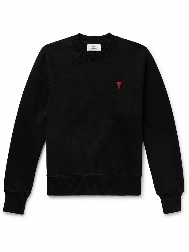 Photo: AMI PARIS - Logo-Embroidered Cotton-Blend Jersey Sweatshirt - Black