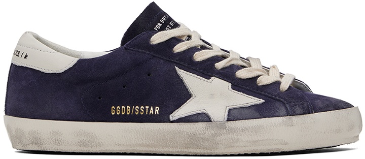 Photo: Golden Goose Navy & White Super-Star Suede Sneakers