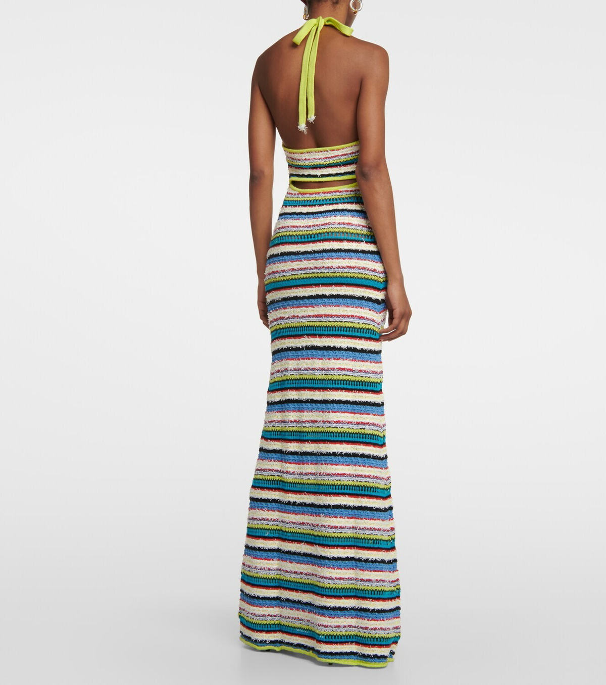 white christmas dresses Crochet Maxi Dress with Blue Stripe