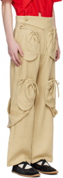 STRONGTHE Beige Pouch Cargo Pants