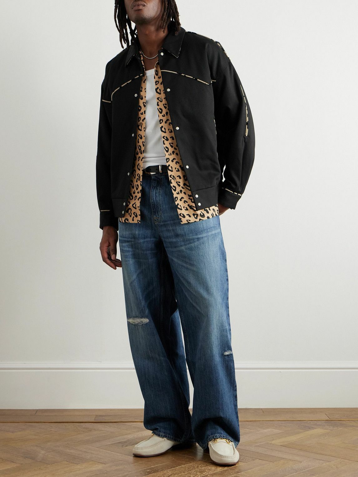 Wacko Maria - Leopard-Print Velvet-Trimmed Padded Cotton-Canvas 