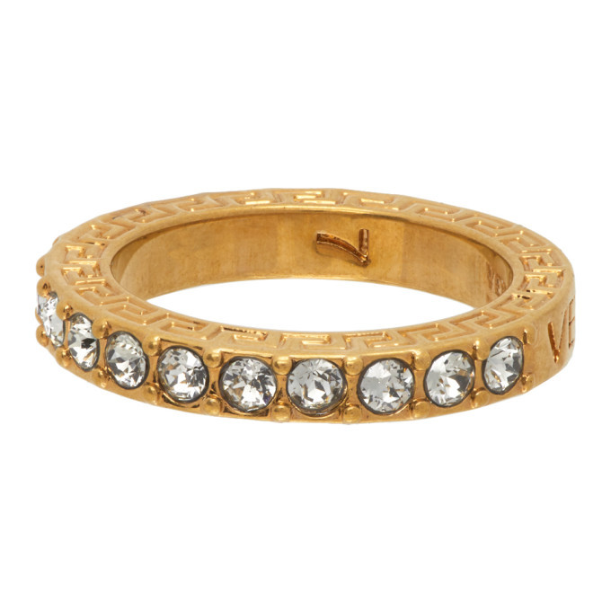 Versace Gold Crystal Greca Ring Versace