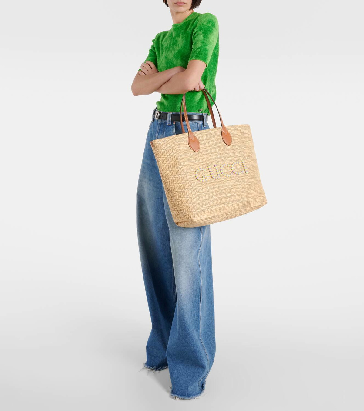 Gucci Medium logo leather-trimmed tote bag Gucci