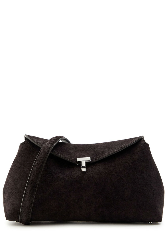 Photo: Toteme T-lock Suede Clutch - Dark Brown - One Size