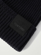 TOM FORD - Logo-Appliquéd Ribbed Cashmere Beanie - Blue