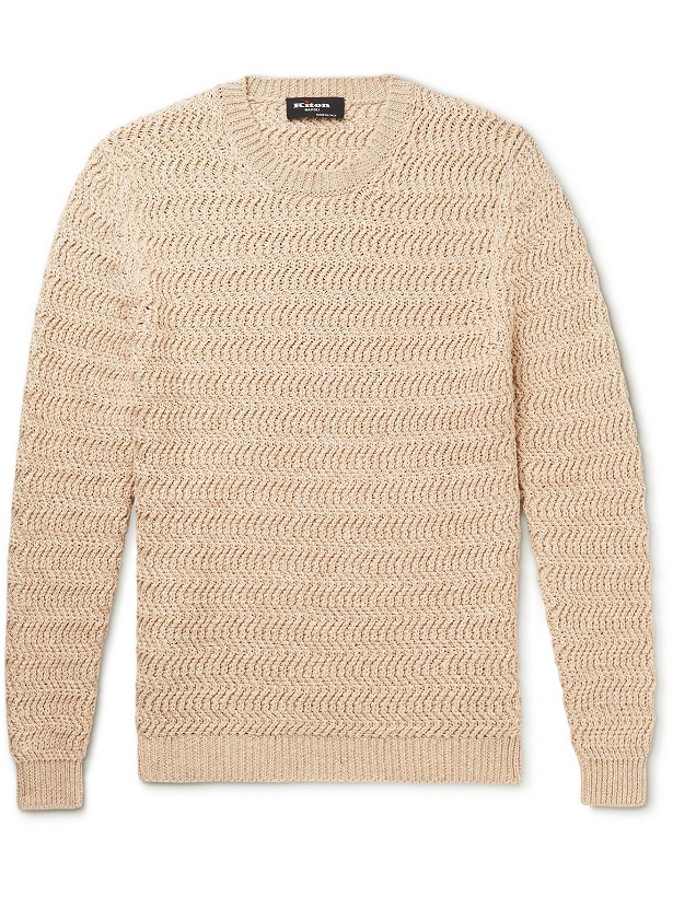 Photo: Kiton - Slim-Fit Textured Cotton and Linen-Blend Sweater - Neutrals
