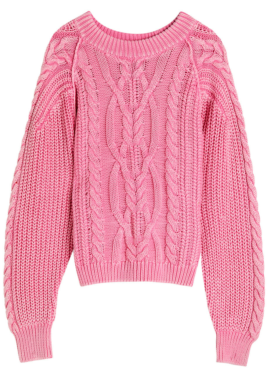 Free People Frankie Cable-knit Jumper Light Pink