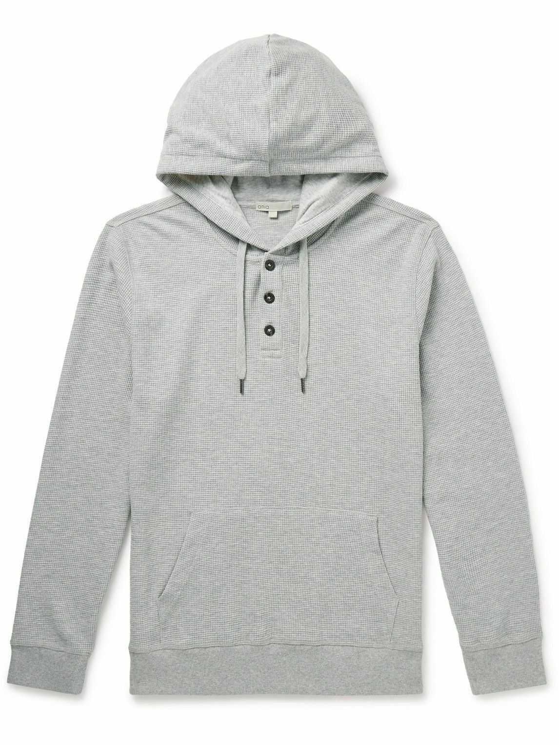 Onia - Waffle-Knit Cotton-Blend Hoodie - Gray
