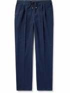 Brunello Cucinelli - Straight-Leg Pleated Cotton-Corduroy Drawstring Trousers - Blue