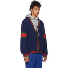 Gucci Blue Cable Knit Wool Cardigan