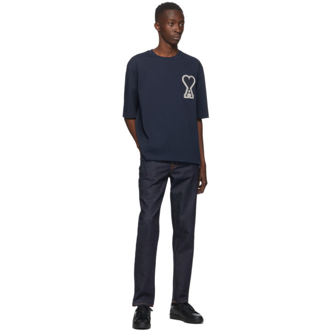 AMI Alexandre Mattiussi SSENSE Exclusive Navy Ami De Coeur T-Shirt