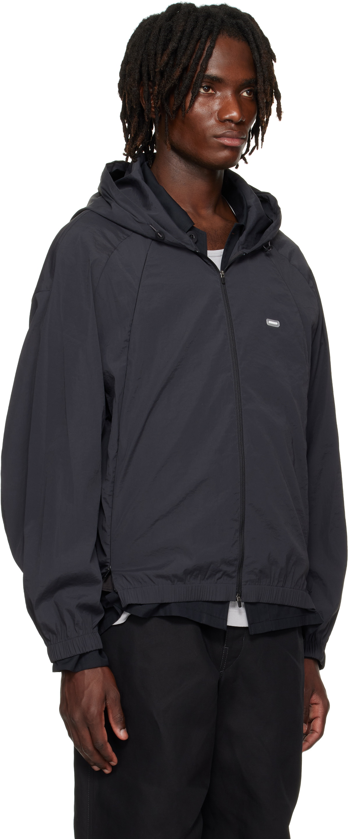 AMOMENTO Gray Nylon Hooded Jacket