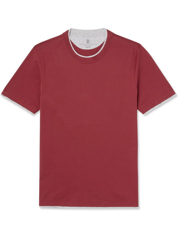 Photo: BRUNELLO CUCINELLI - Slim-Fit Layered Cotton-Jersey T-Shirt - Red