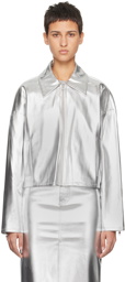Staud Silver Lennox Faux-Leather Jacket