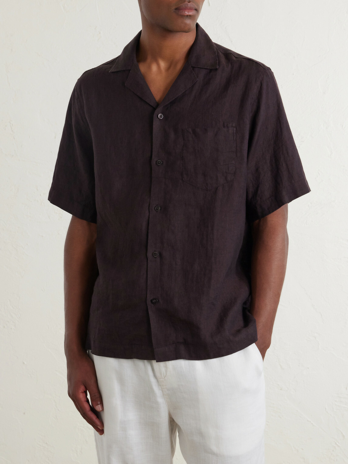 Frescobol Carioca - Angelo Camp-Collar Linen Shirt - Brown