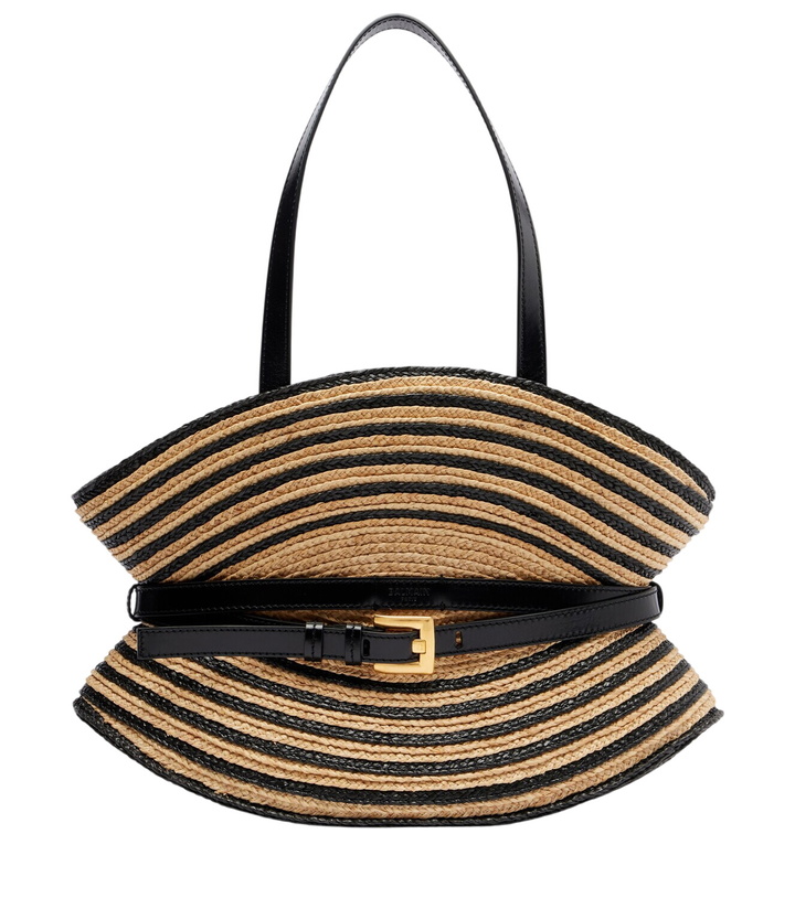 Photo: Balmain Raffia-effect striped shoulder bag