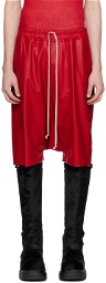 Rick Owens Red Rick's Pods Leather Shorts