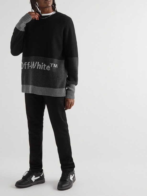 Photo: Off-White - Logo-Intarsia Colour-Block Wool Sweater - Black
