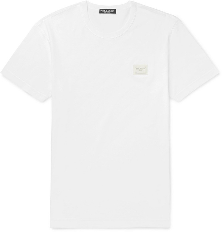 Photo: Dolce & Gabbana - Slim-Fit Logo-Appliquéd Cotton-Jersey T-Shirt - White