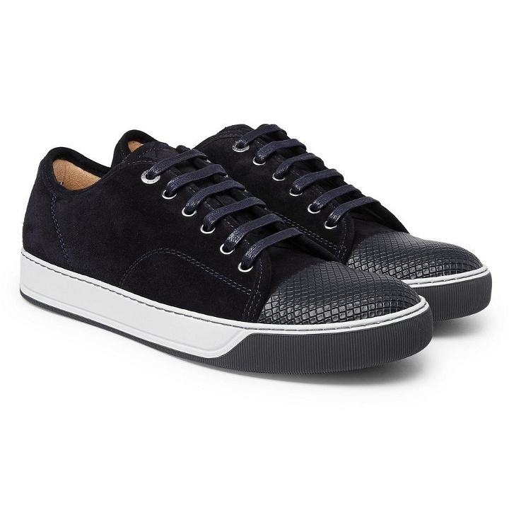 Photo: Lanvin - DBB1 Cap-Toe Suede and Textured-Leather Sneakers - Men - Navy