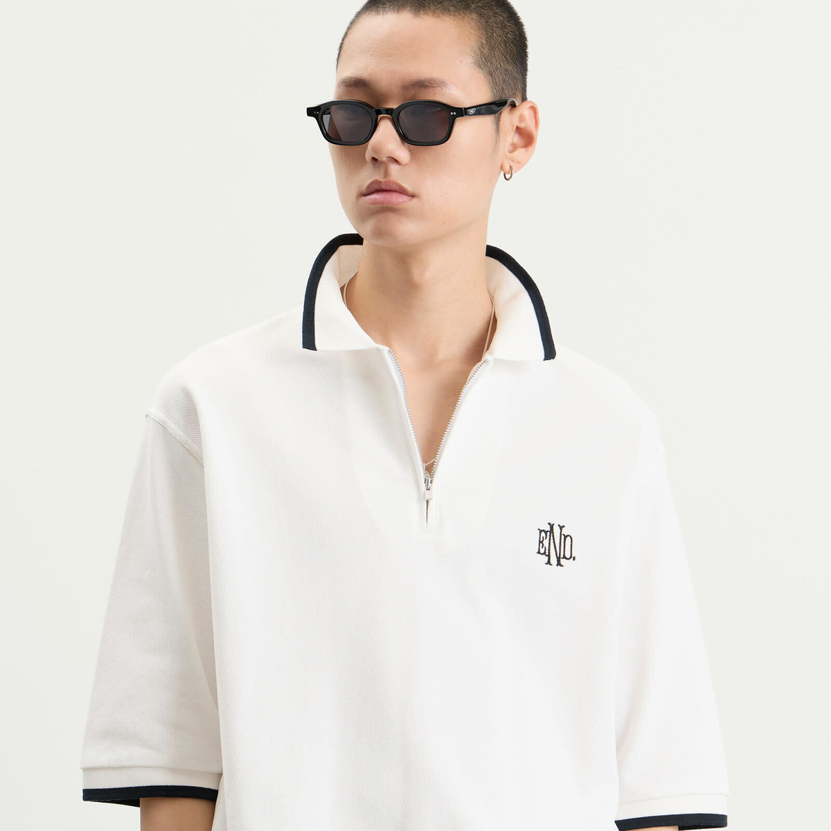END. Piquet Polo in Off White/Ciner Black