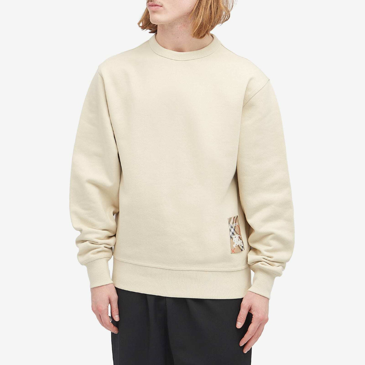 Burberry Men's Check Label Sweatshirt in Nutmeg Burberry