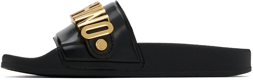 Moschino Black Lettering Logo Pool Slides