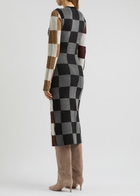 Stine Goya Checked-intarsia Ribbed-knit Midi Dress Black