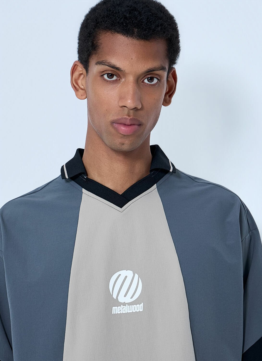 Metalwood Contrast Panel V-Neck Top