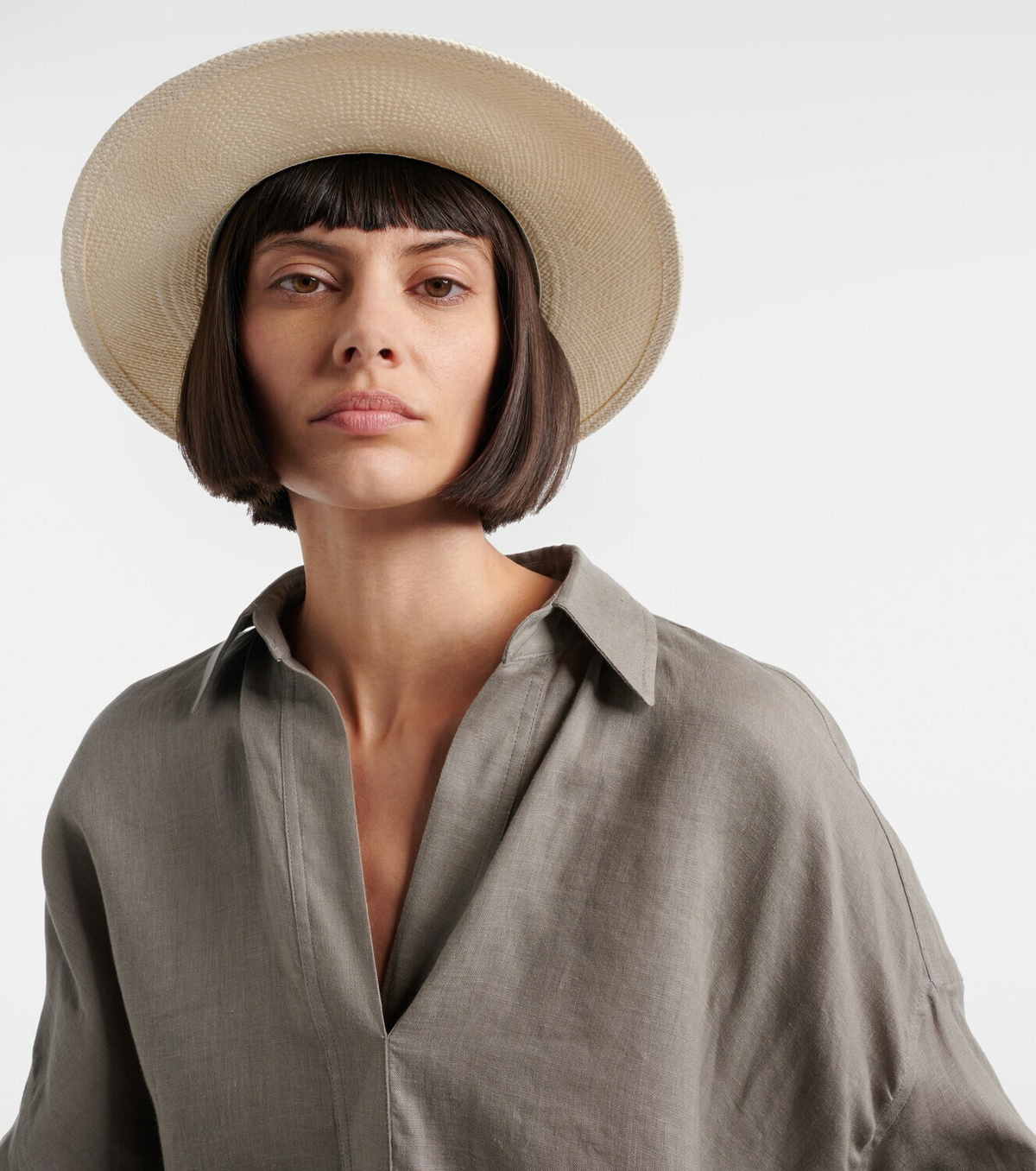 Brunello Cucinelli Leather-trimmed straw fedora hat