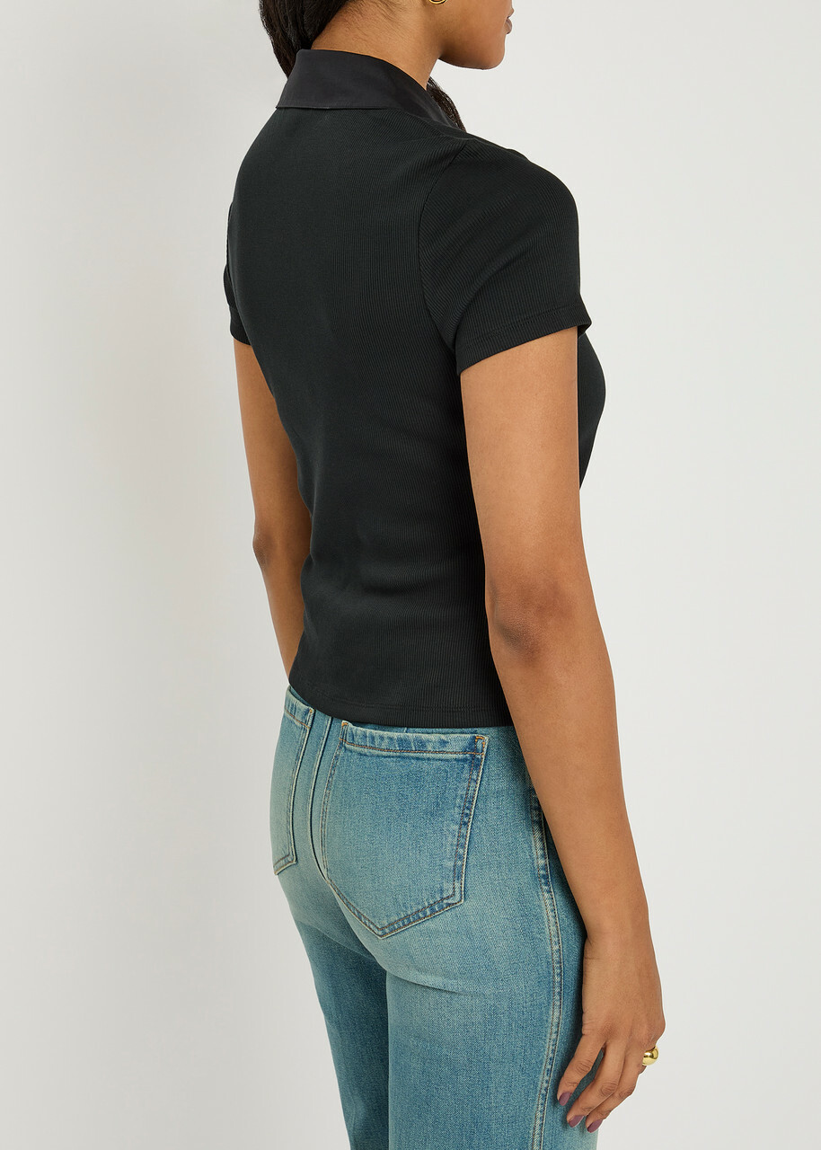 Veronica Beard Kearney Ribbed Stretch-cotton Polo Shirt Black