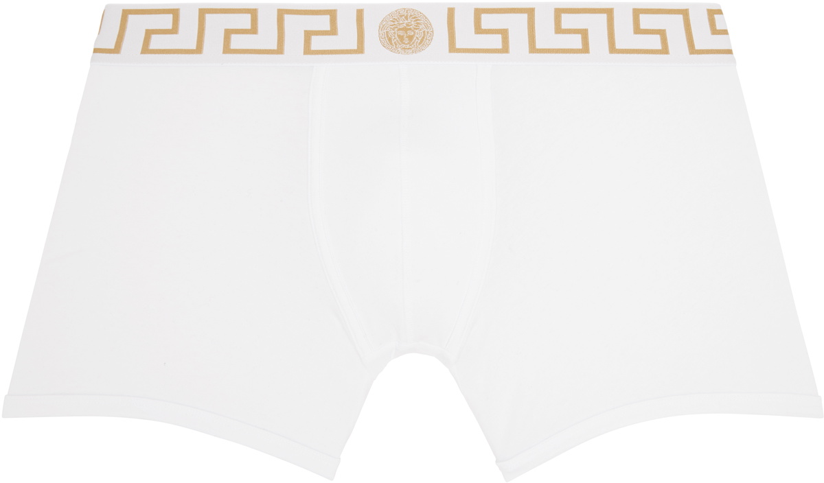 Versace Underwear Two-Pack Black & White Greca Border Long Boxer Briefs
