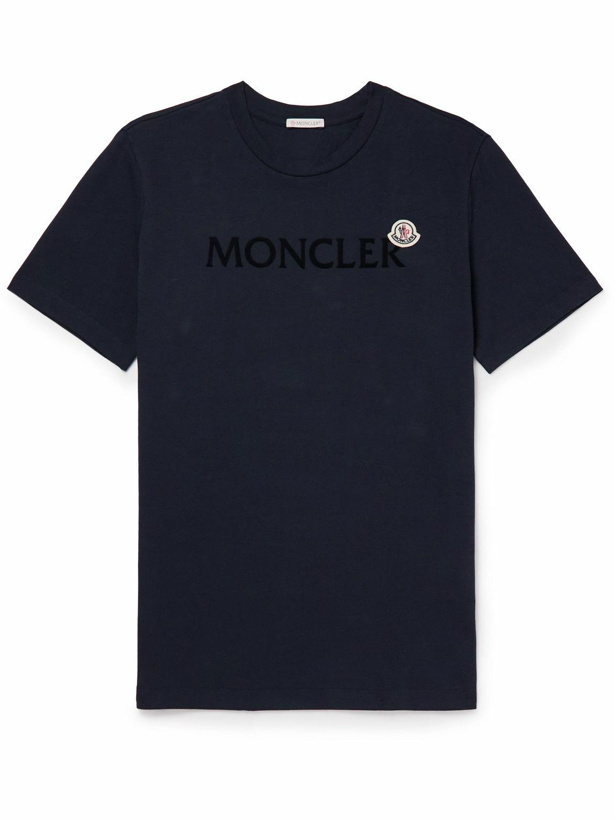 Photo: Moncler - Logo-Flocked Cotton-Jersey T-Shirt - Blue