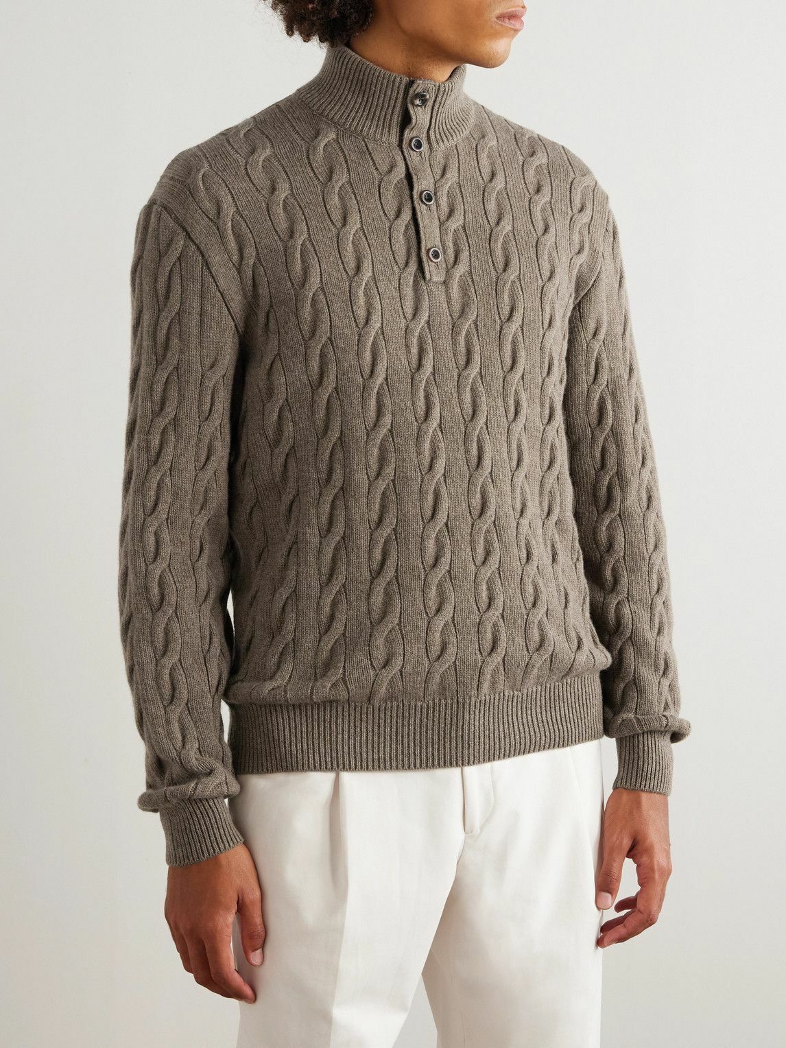 Ralph Lauren Purple label - Nubuck-Trimmed Cable-Knit Cashmere