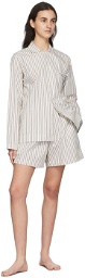Tekla Brown & Off-White Stripe Pyjama Shorts