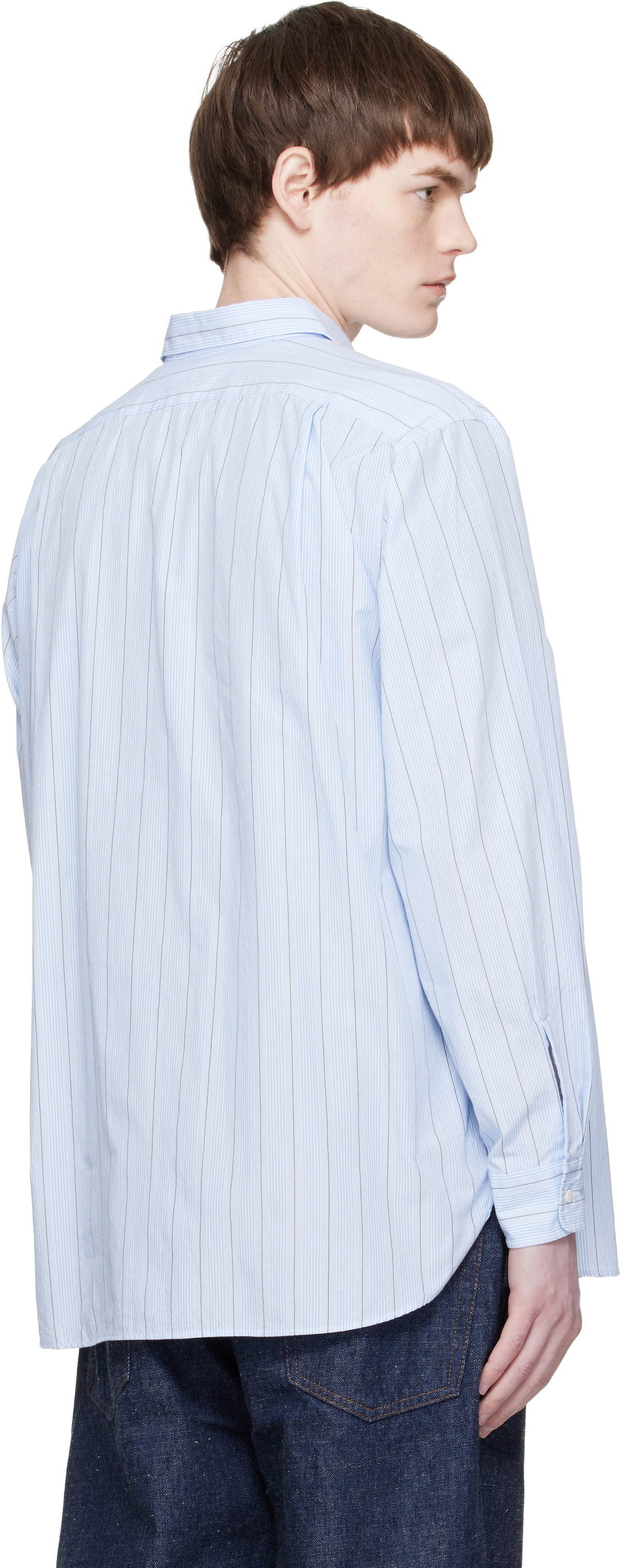 nanamica Blue Regular Collar Stripe Wind Shirt