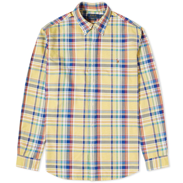 Photo: Polo Ralph Lauren Men's Check Oxford Shirt in Yellow/Royal Multi