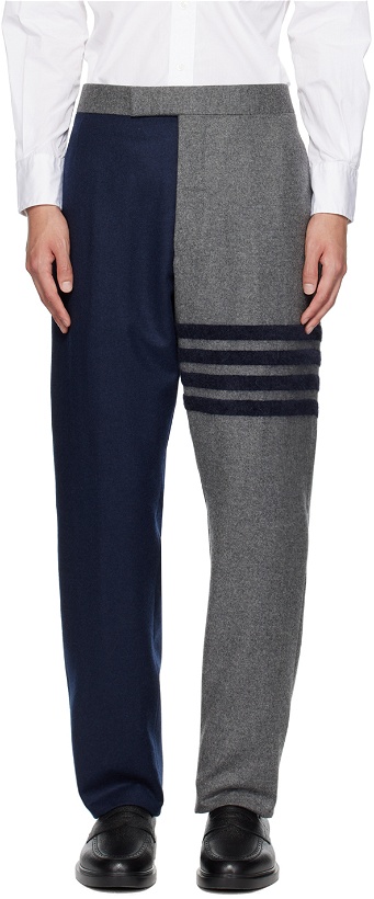 Photo: Thom Browne Gray & Navy 4-Bar Trousers