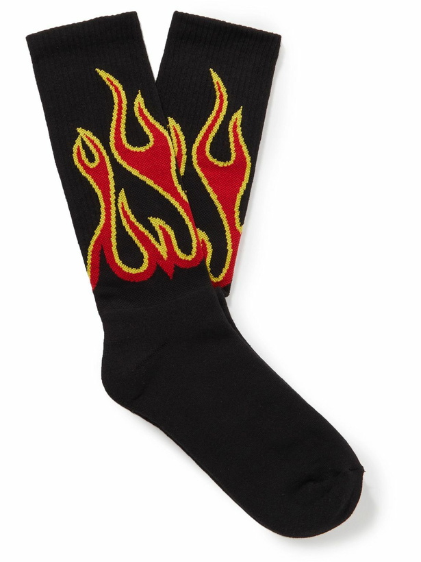 Photo: Palm Angels - Intarsia Ribbed Cotton-Blend Socks - Black